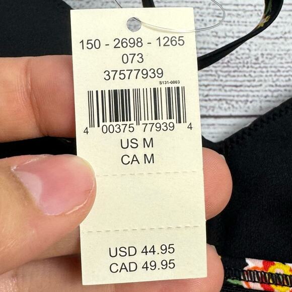 Offline By Aerie Goals True Black Floral Plunge Sports Bra Size Medium - Picture 13 of 13